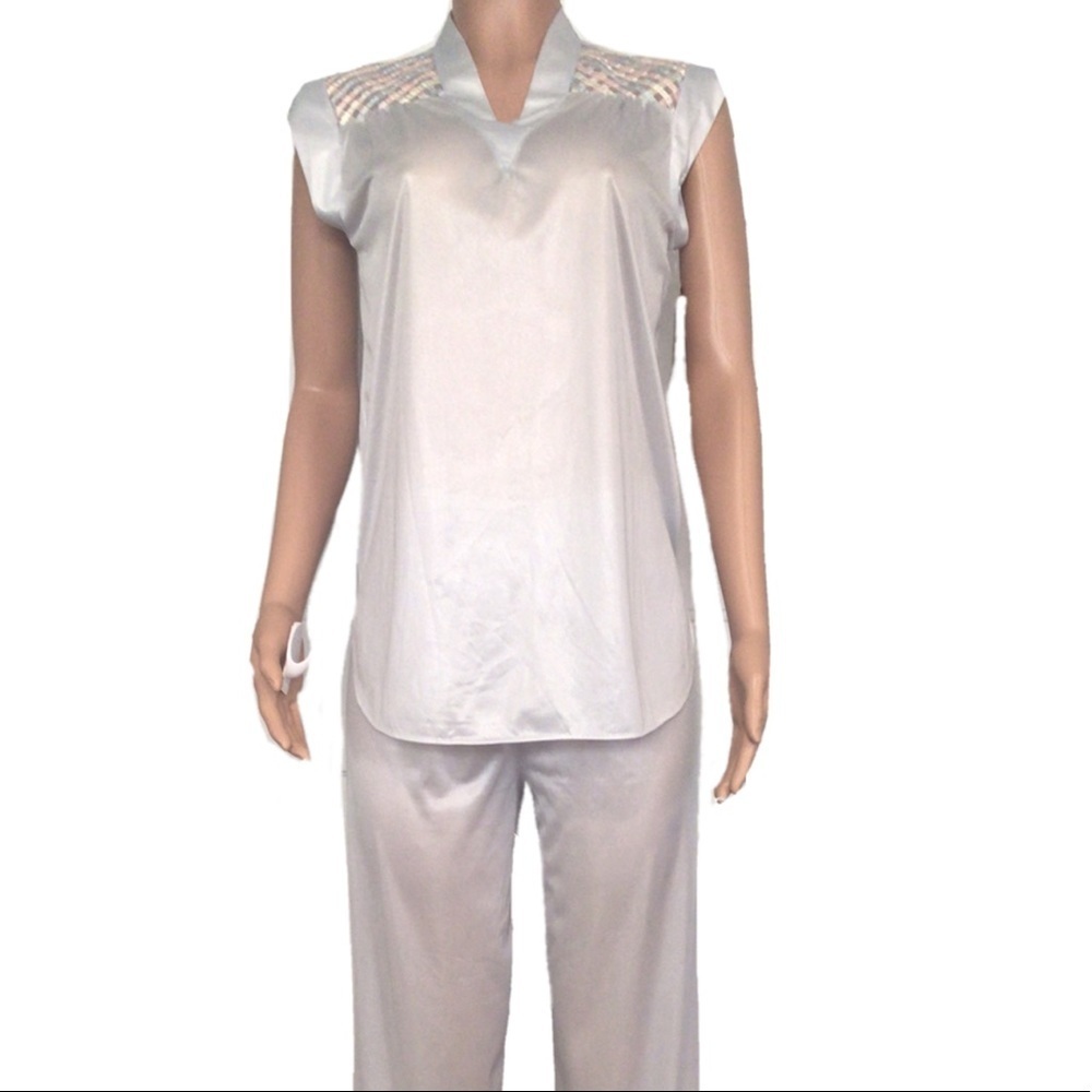San Souci Vintage Blue Satin Sleeveless Pajama Set